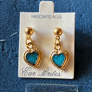 Gold Heart Drop Earrings with Turquoise Stone